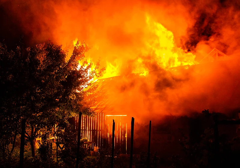 A wild land fire with houses impacted